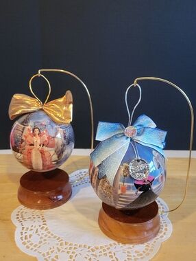 Lot of 2 Vintage Barbie 4" Decoupage Ornaments w/ Stand "97 & 98"